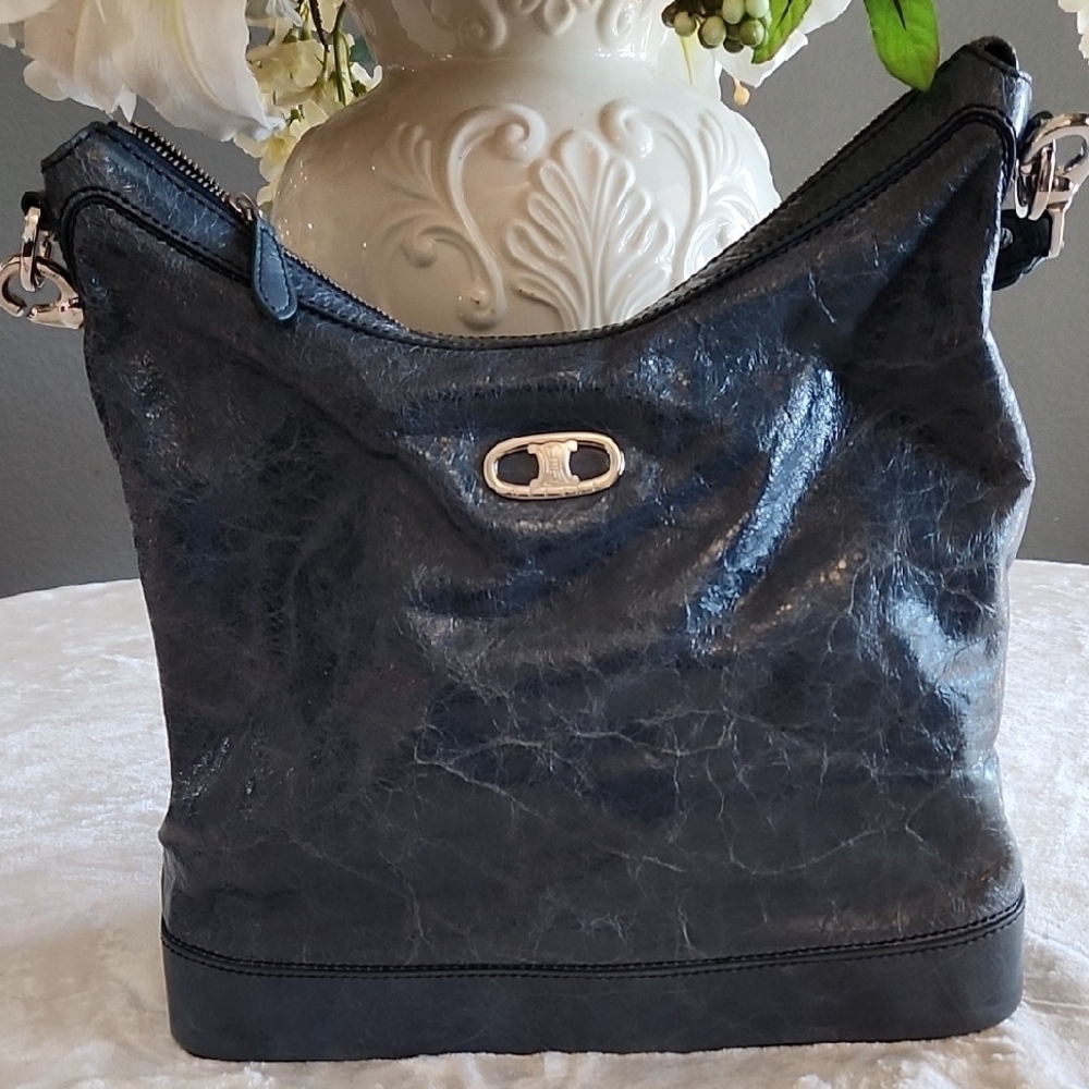 Elegant Blue Distressed Leather CELINE Women's Bag
